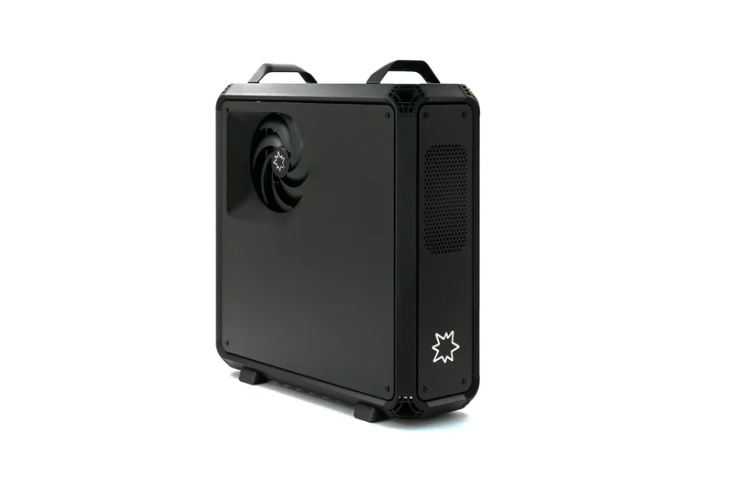 Lucebox workstation, side panel with the fan intake and carry handles