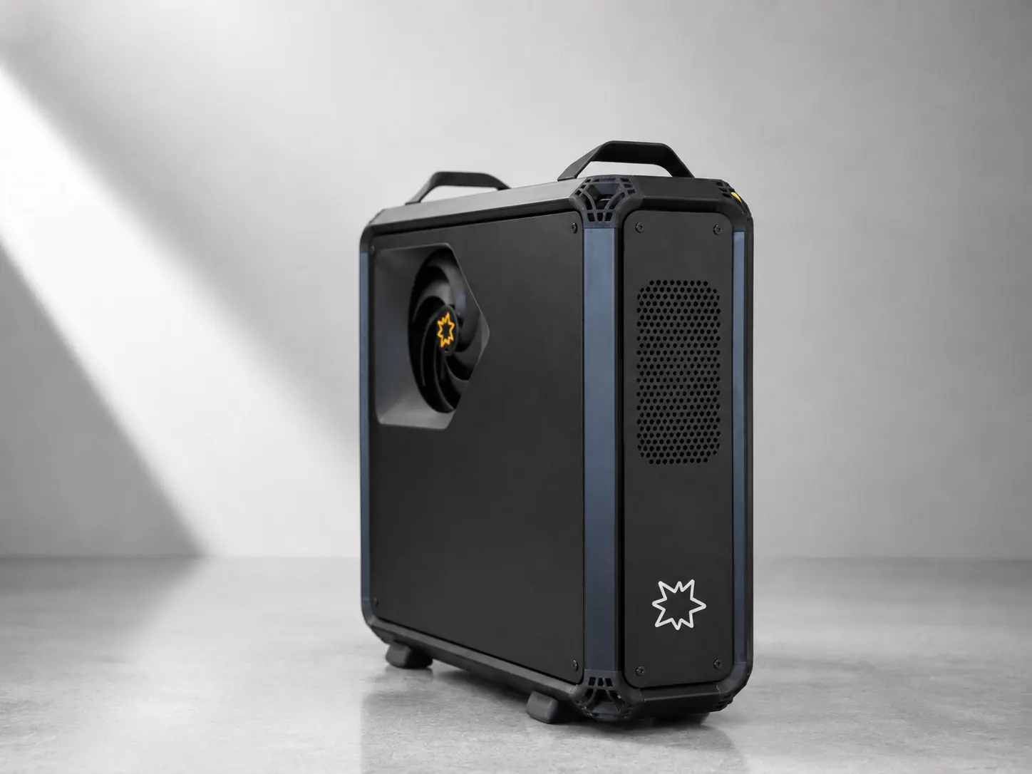 Black Lucebox enclosure, side and front panel view