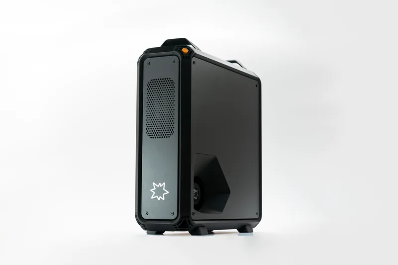 Lucebox workstation in the studio, front three-quarter view
